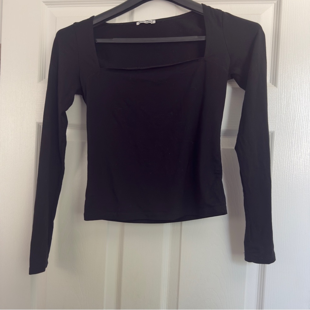 Reformation Black Square Neck Long Sleeve Fitted Top Medium